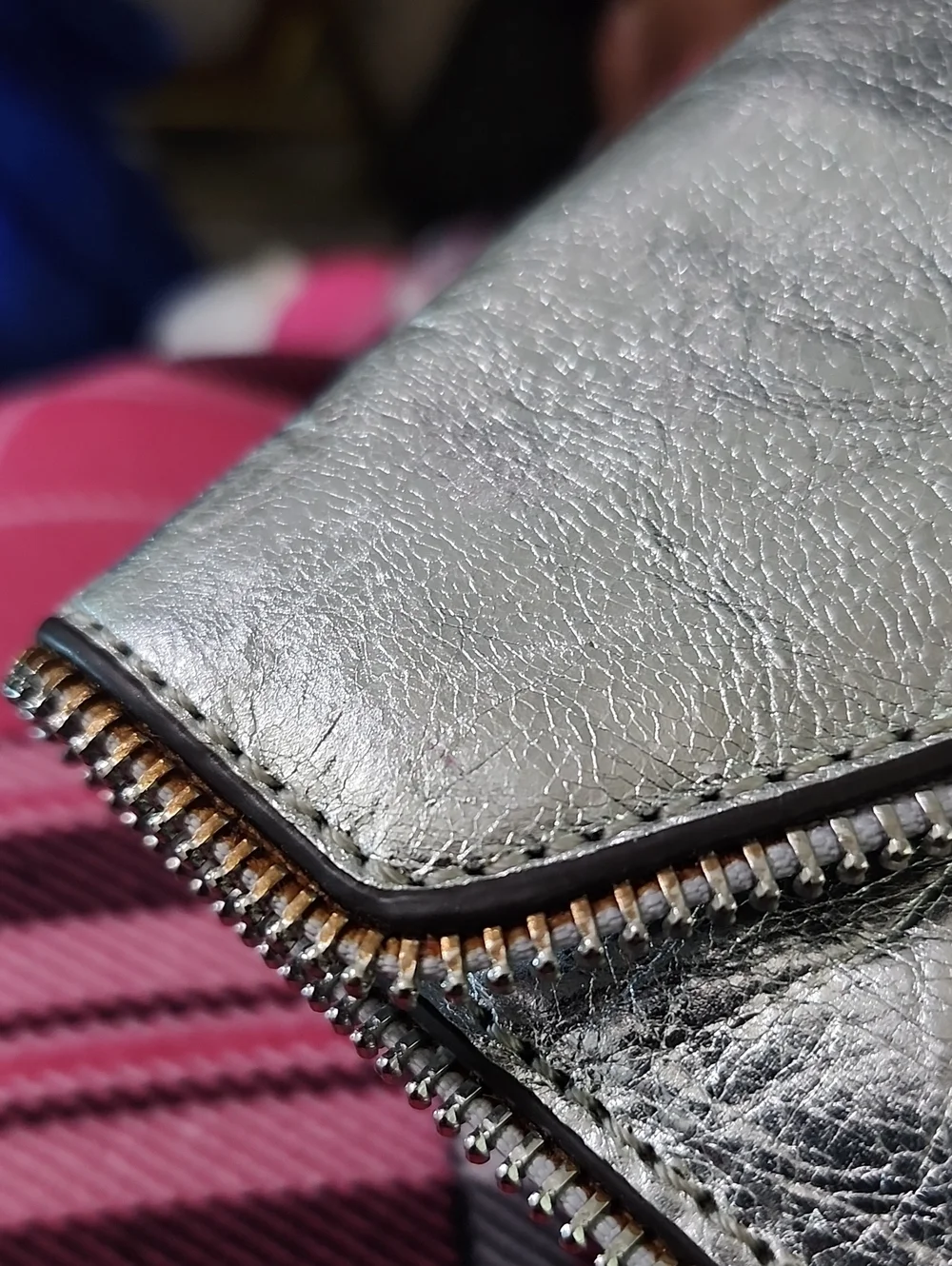 Rebecca Minkoff Silver Leather Envelope Clutch Metallic W/Zip Detail